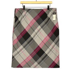 VTG RQT Womens Skirt 14 Gray Pink Plaid Pencil Preppy Dark Academia 90s Y2K